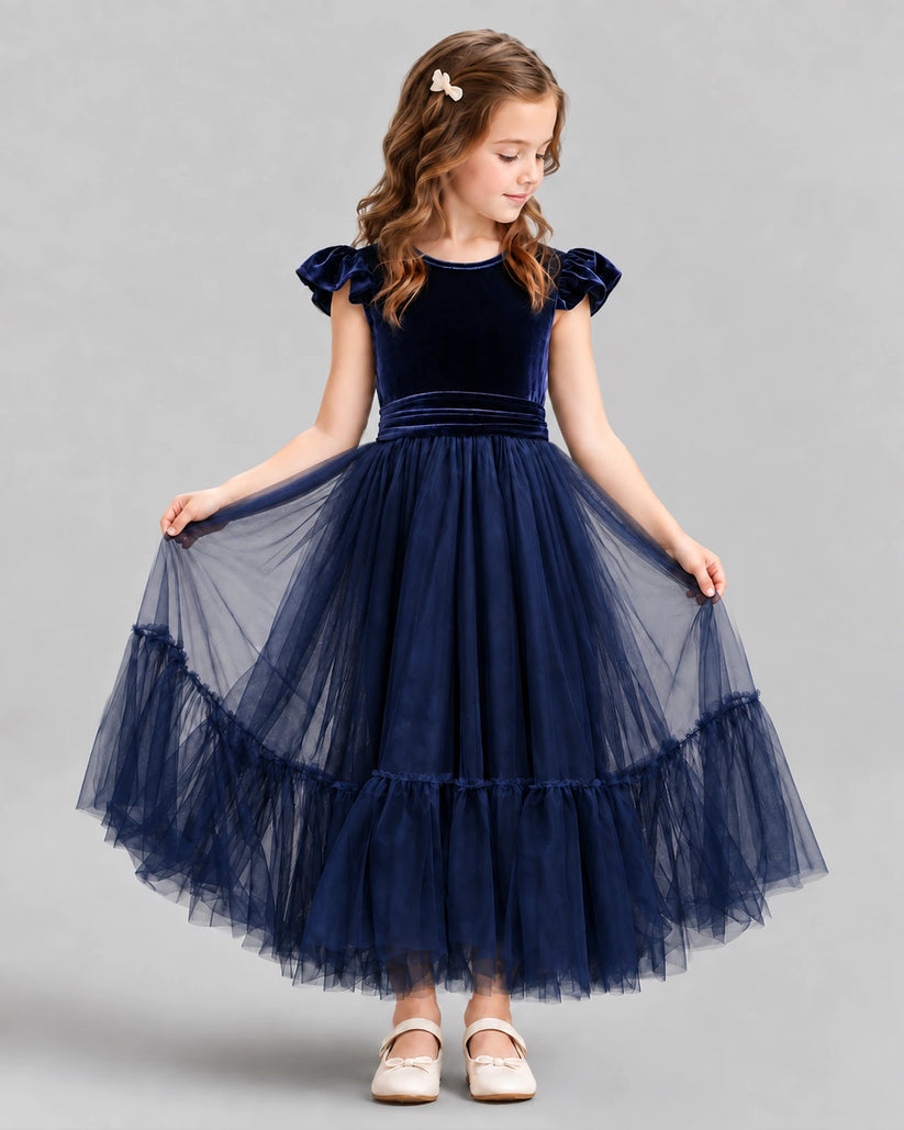 Navy Blue Ball Gown Junior Bridesmaid Dresses Front