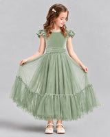 Sage Green Ball Gown Junior Bridesmaid Dresses Front