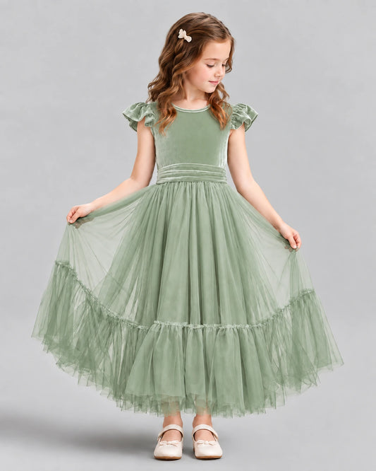 Sage Green Ball Gown Junior Bridesmaid Dresses Front