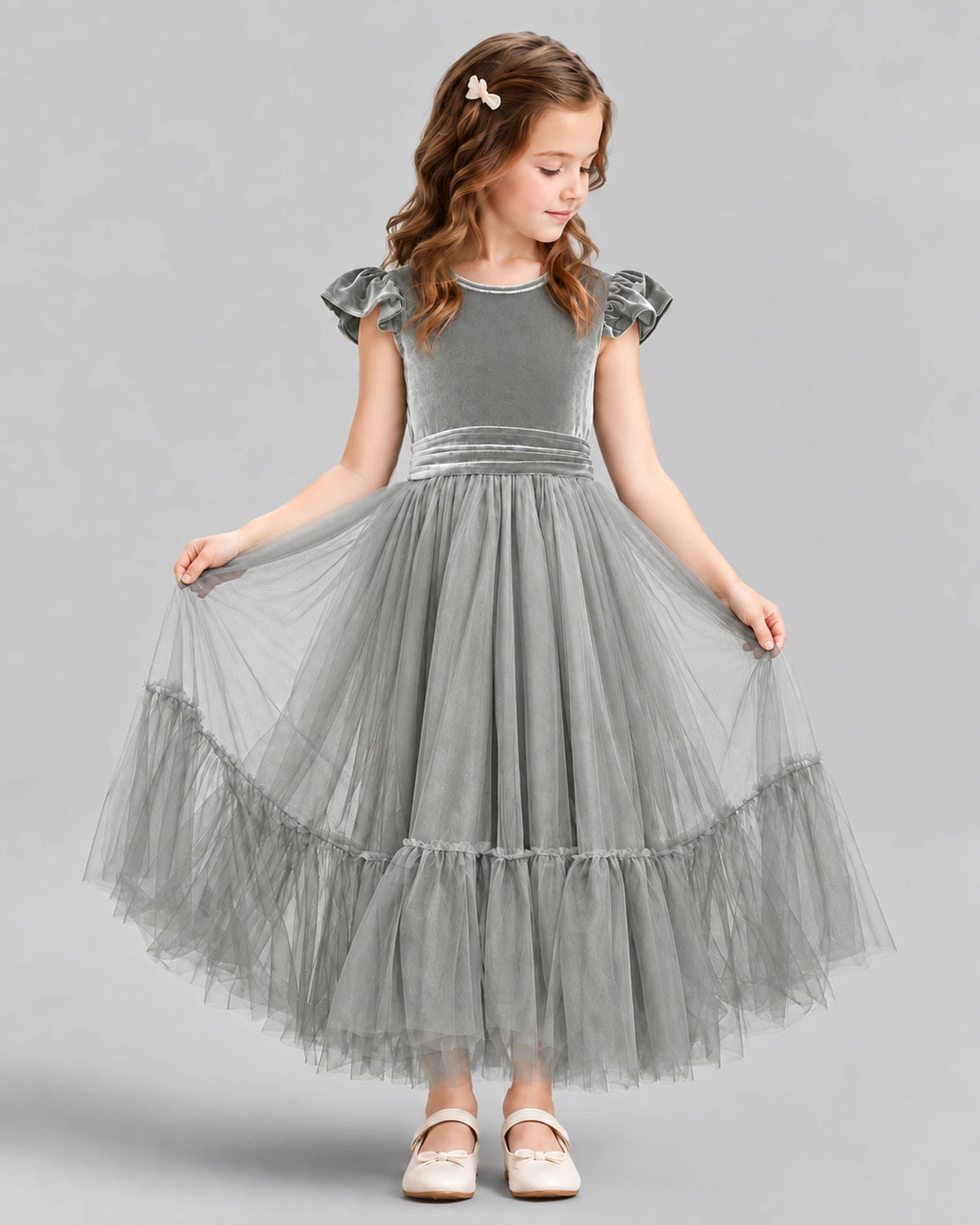 Silver Ball Gown Junior Bridesmaid Dresses Front
