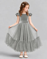 Silver Ball Gown Junior Bridesmaid Dresses Front