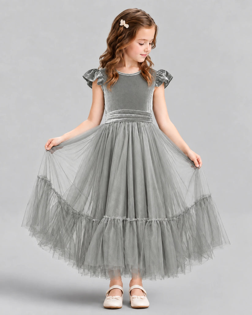 Silver Ball Gown Junior Bridesmaid Dresses Front