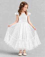 White Ball Gown Junior Bridesmaid Dresses Front