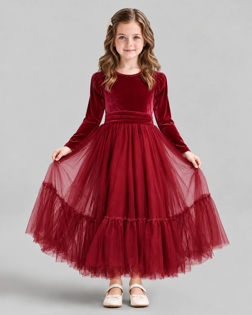 Burgundy Ball Gown Girls Formal Dress Front