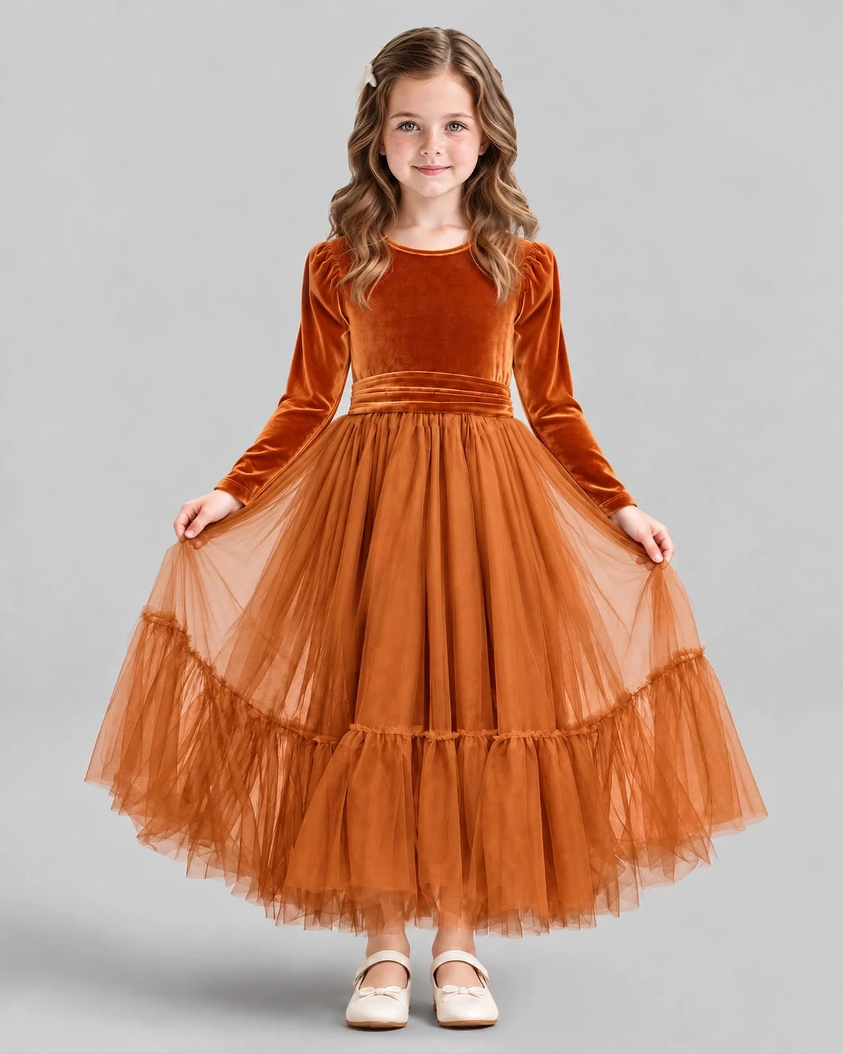 Burnt Orange Ball Gown Girls Formal Dress Front