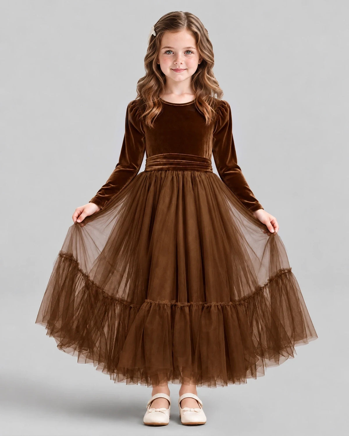 Chocolate Ball Gown Girls Formal Dress Front