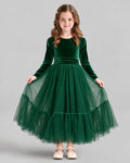 Dideyttawl Layered Tulle Velvet Dress for Girls Formal Events