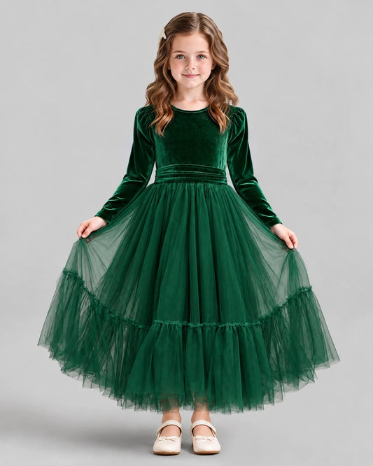 Dark Green Ball Gown Girls Formal Dress Front
