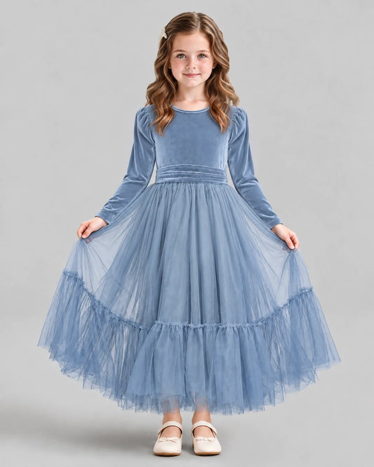 Dusty Blue Ball Gown Girls Formal Dress Front