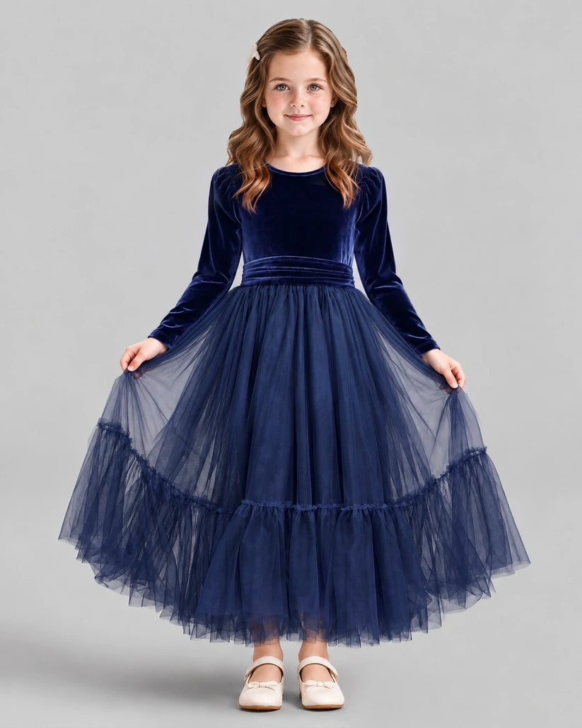 Navy Blue Ball Gown Girls Formal Dress Front