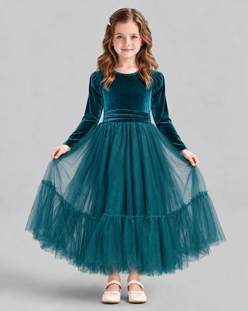 Peacock Ball Gown Girls Formal Dress Front
