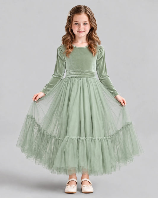 Sage Green Ball Gown Girls Formal Dress Front