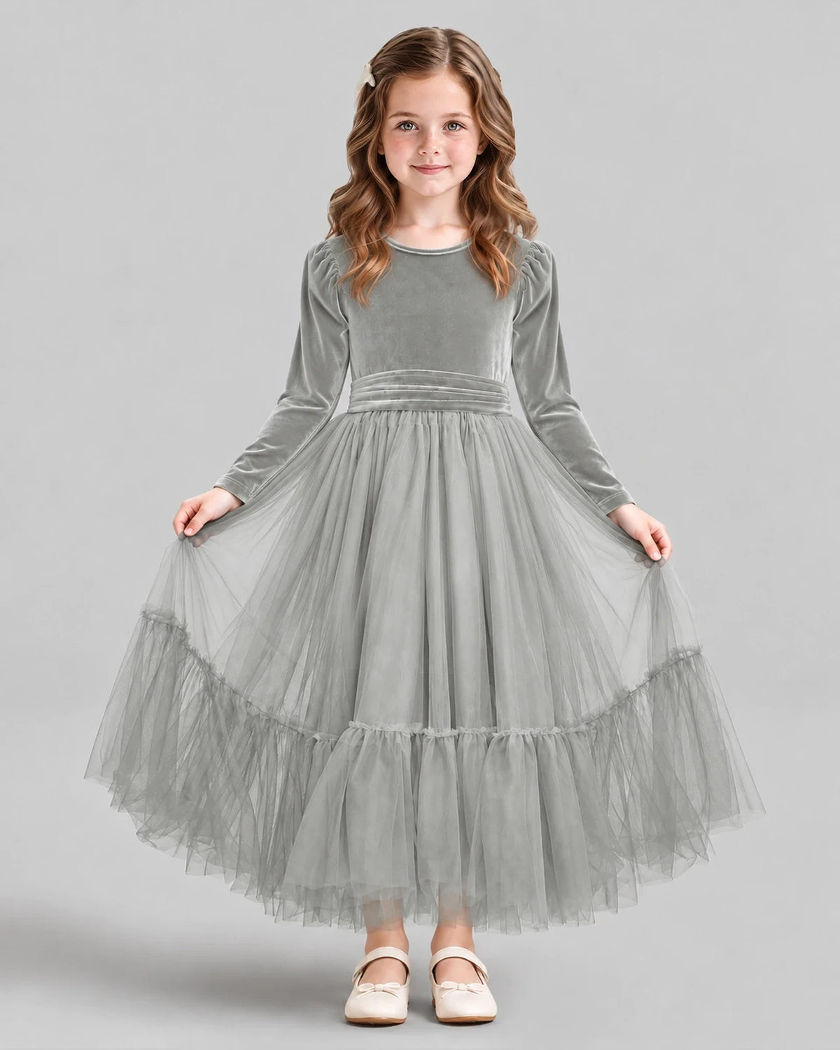 Silver Ball Gown Girls Formal Dress Front