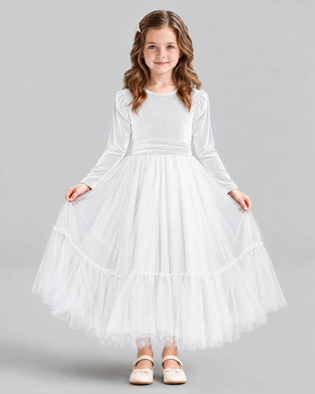 White Ball Gown Girls Formal Dress Front
