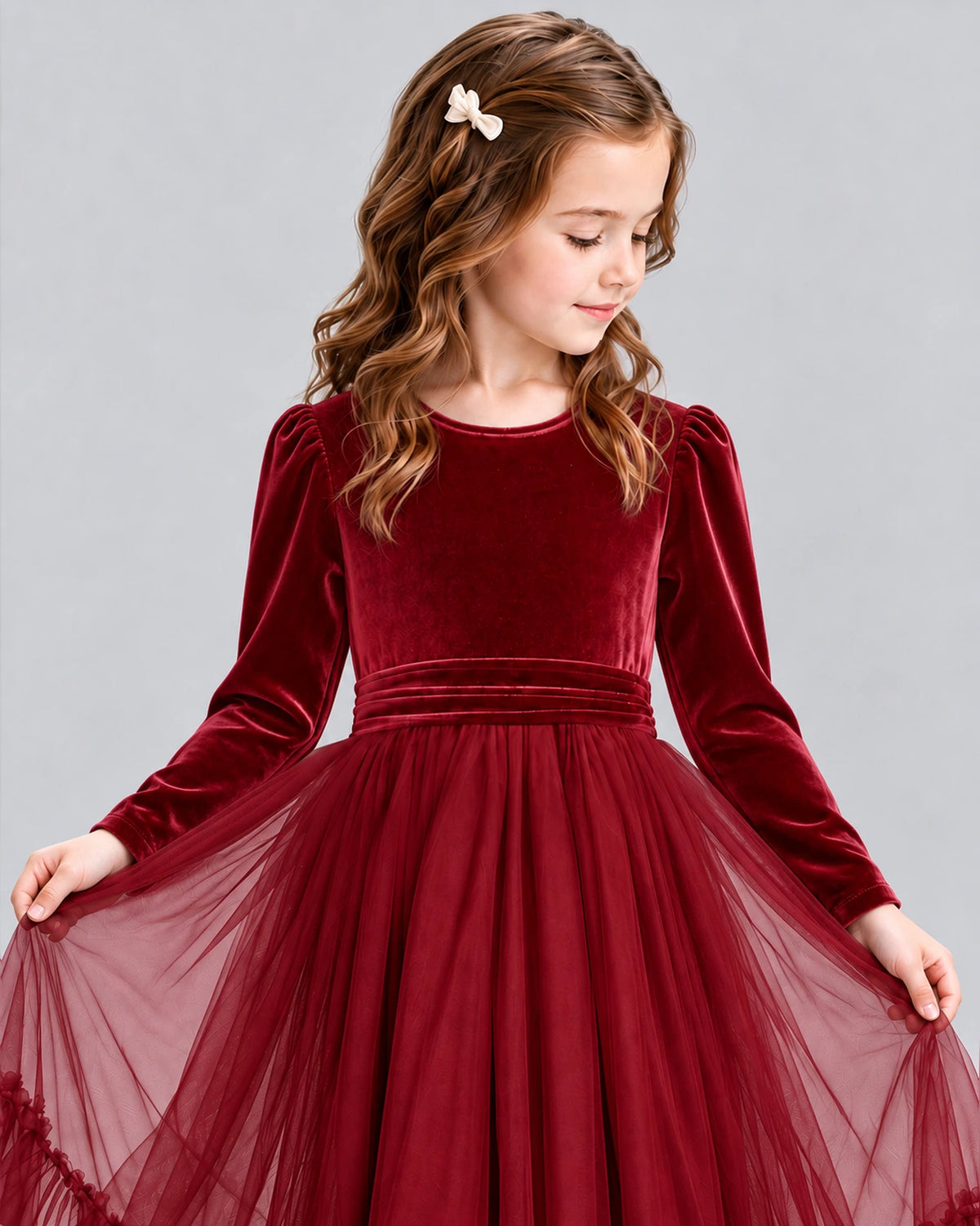Burgundy Ball Gown Girls Formal Dress Detail [Shared]