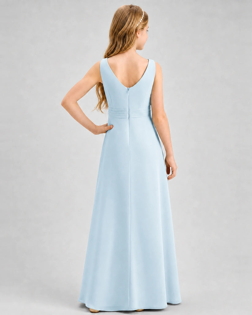 Baby Blue Chiffon A-line Junior Bridesmaid Dress Back View