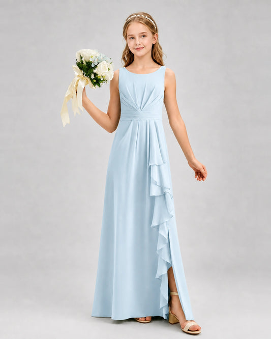 Baby Blue Chiffon A-line Junior Bridesmaid Dress Front View