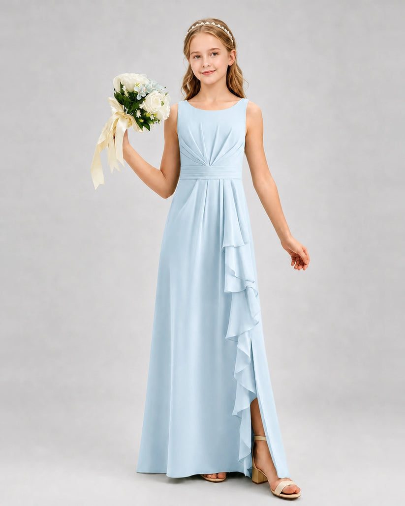 Baby Blue Chiffon A-line Junior Bridesmaid Dress Front View