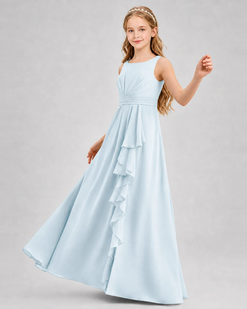 Baby Blue Chiffon A-line Junior Bridesmaid Dress Front View
