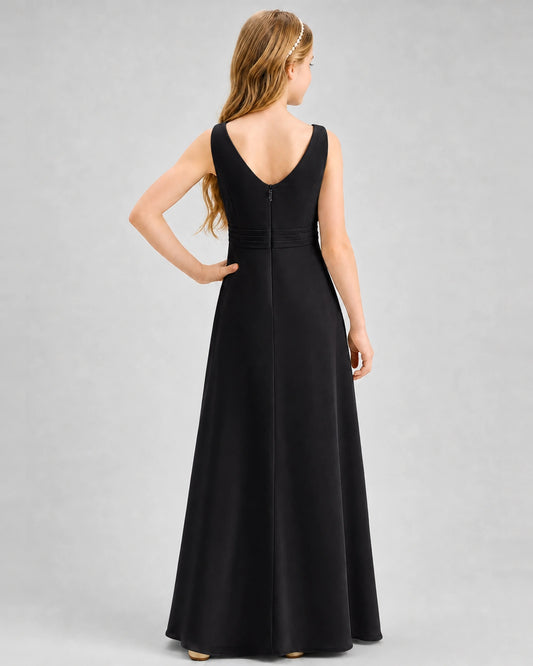 Black Chiffon A-line Junior Bridesmaid Dress Back View
