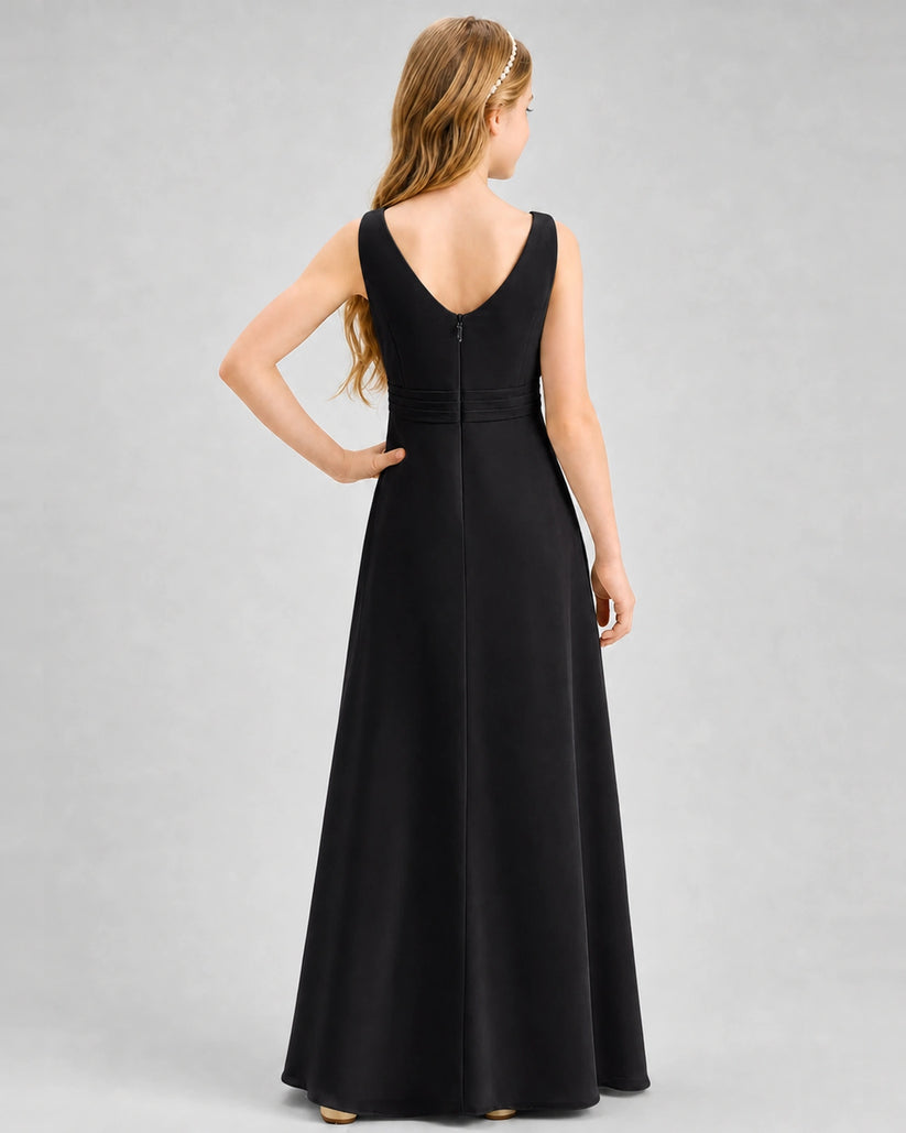 Black Chiffon A-line Junior Bridesmaid Dress Back View