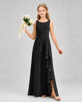 Black Chiffon A-line Junior Bridesmaid Dress Front View