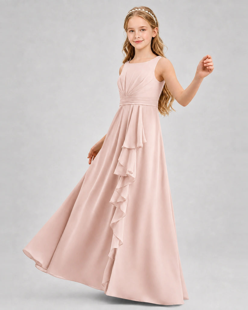 Blush Pink Chiffon A-line Junior Bridesmaid Dress Front View