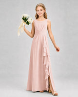 Blush Pink Chiffon A-line Junior Bridesmaid Dress Front View