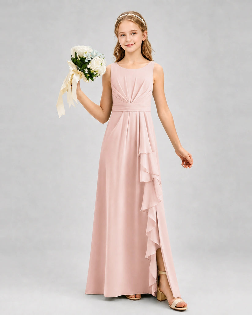 Blush Pink Chiffon A-line Junior Bridesmaid Dress Front View
