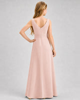Blush Pink Chiffon A-line Junior Bridesmaid Dress Back View