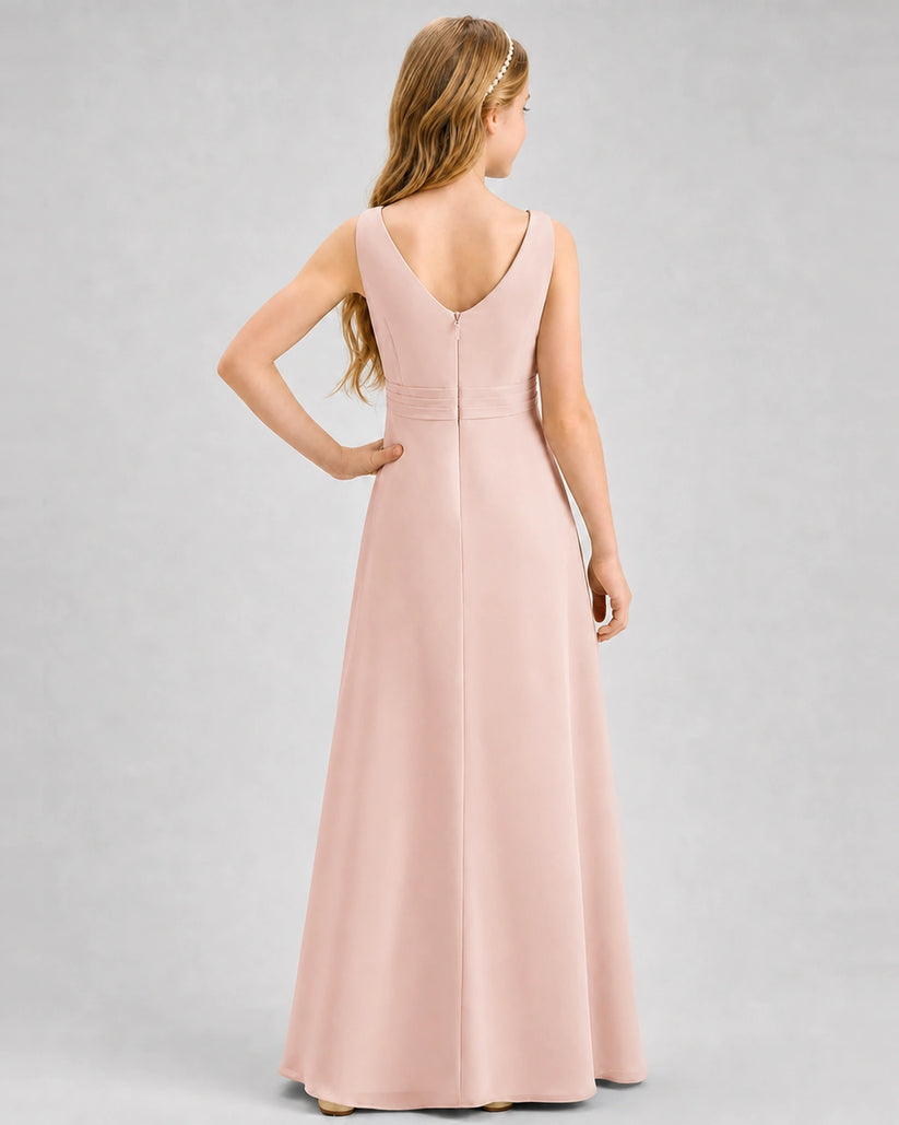 Blush Pink Chiffon A-line Junior Bridesmaid Dress Back View