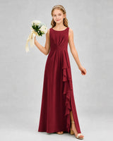 Burgundy Chiffon A-line Junior Bridesmaid Dress Front View