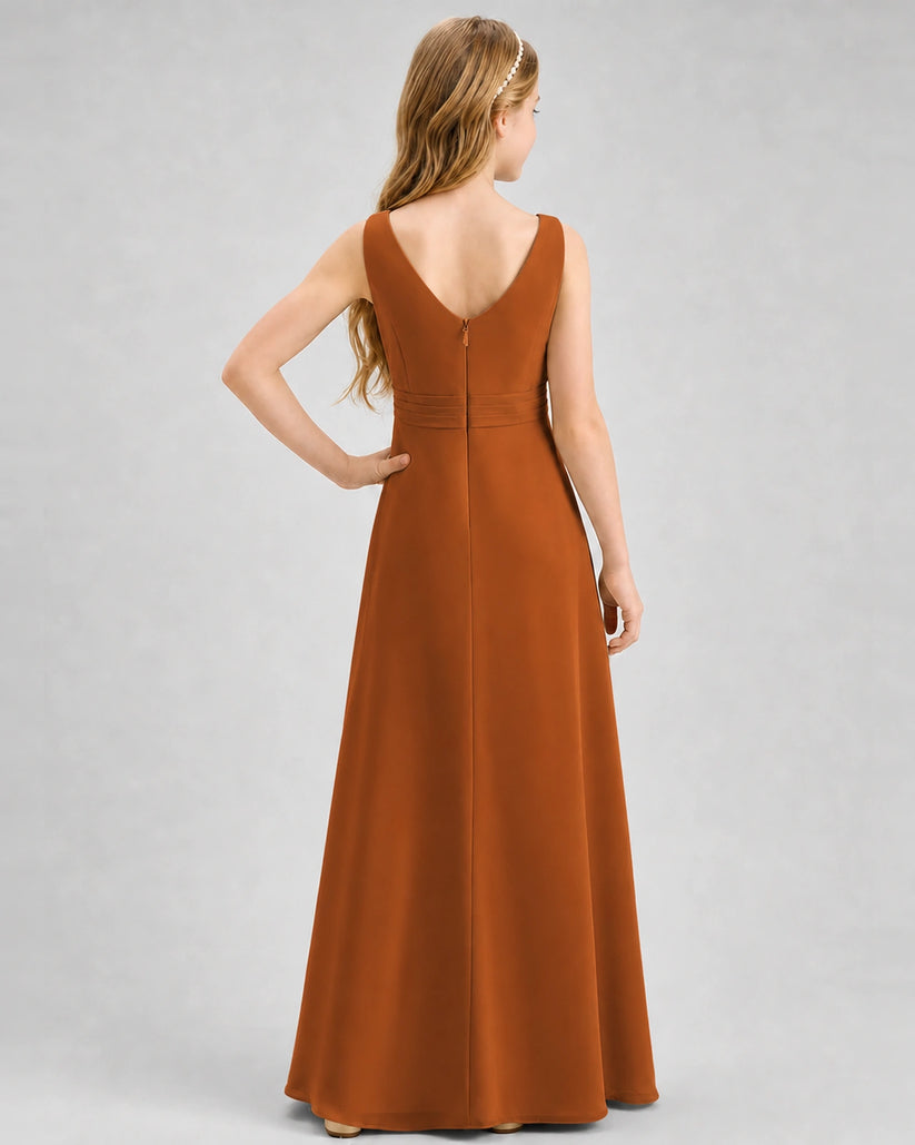 Burnt Orange Chiffon A-line Junior Bridesmaid Dress Back View