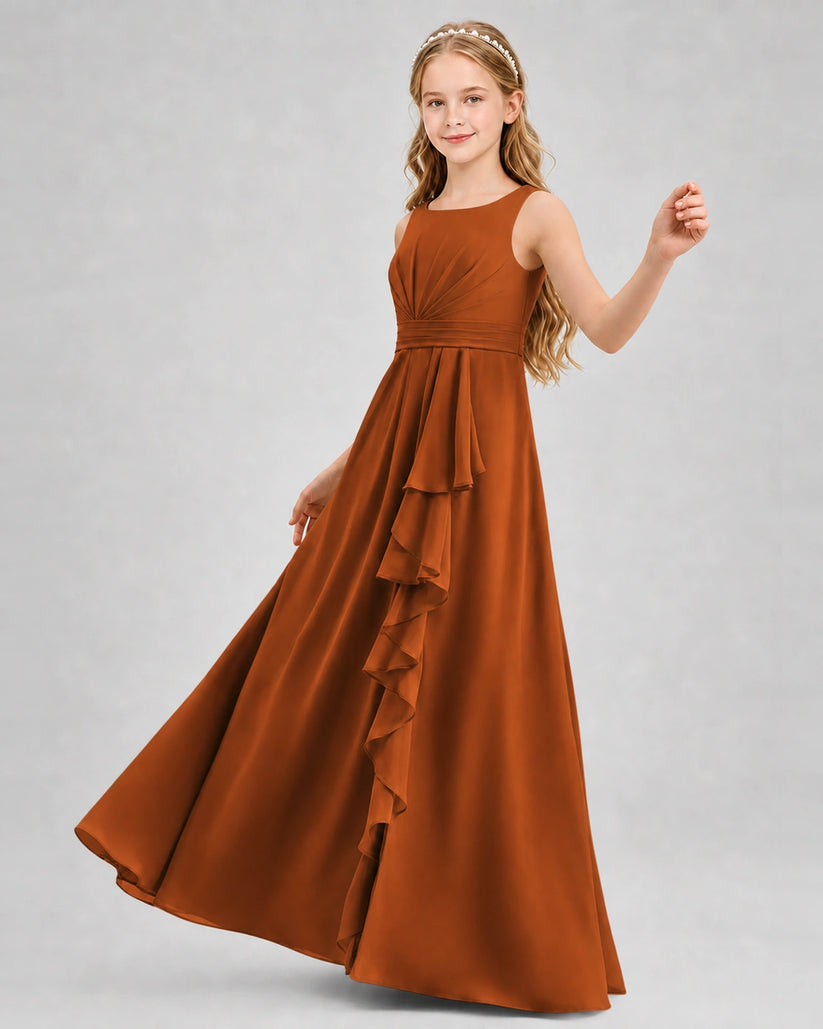 Burnt Orange Chiffon A-line Junior Bridesmaid Dress Front View