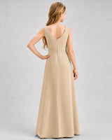 Champagne Satin A-line Junior Bridesmaid Dress Back View