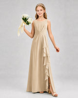 Champagne Chiffon A-line Junior Bridesmaid Dress Front View