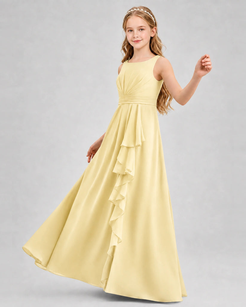 Daffodil Chiffon A-line Junior Bridesmaid Dress Front View