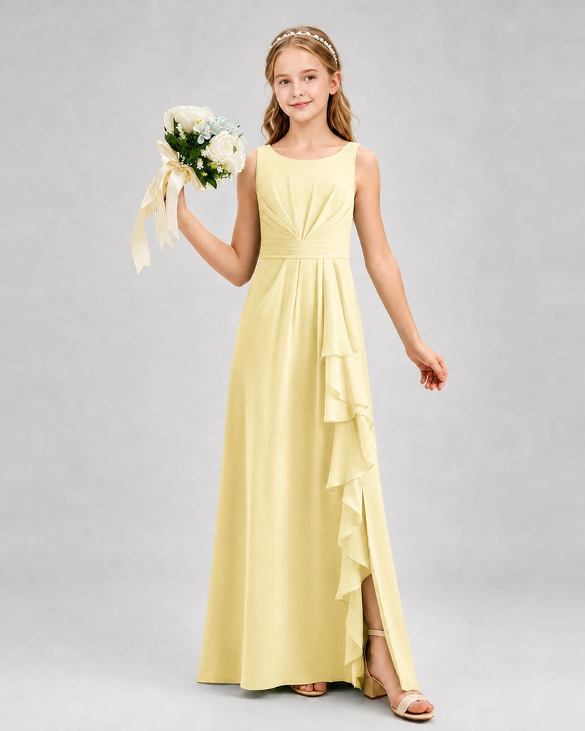 Daffodil Chiffon A-line Junior Bridesmaid Dress Front View