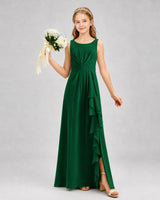 Dark Green Chiffon A-line Junior Bridesmaid Dress Front View