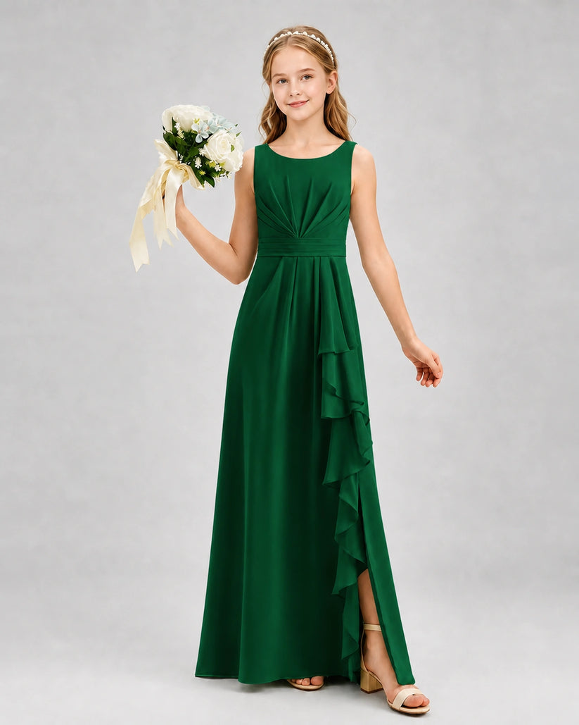 Dark Green Chiffon A-line Junior Bridesmaid Dress Front View