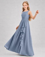 Dusty Blue Chiffon A-line Junior Bridesmaid Dress Front View