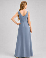 Dusty Blue Chiffon A-line Junior Bridesmaid Dress Back View