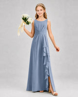 Dusty Blue Chiffon A-line Junior Bridesmaid Dress Front View
