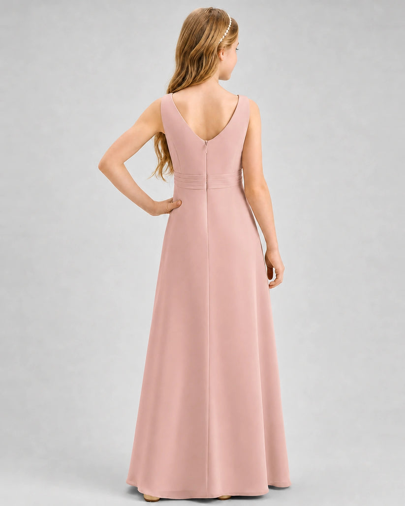 Dusty Rose Chiffon A-line Junior Bridesmaid Dress Back View