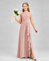 Dusty Rose Chiffon A-line Junior Bridesmaid Dress Front View