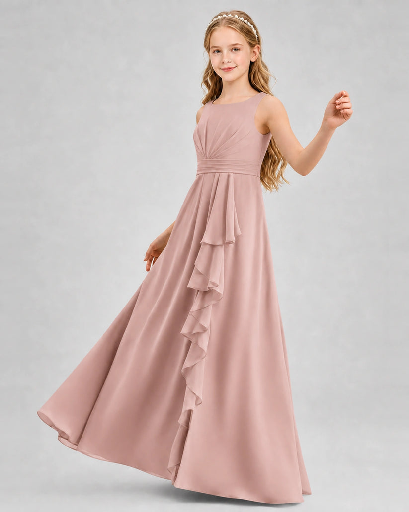 Dusty Rose Chiffon A-line Junior Bridesmaid Dress Front View