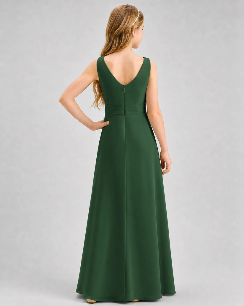 Emerald Green Chiffon A-line Junior Bridesmaid Dress Back View