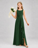 Emerald Green Chiffon A-line Junior Bridesmaid Dress Front View