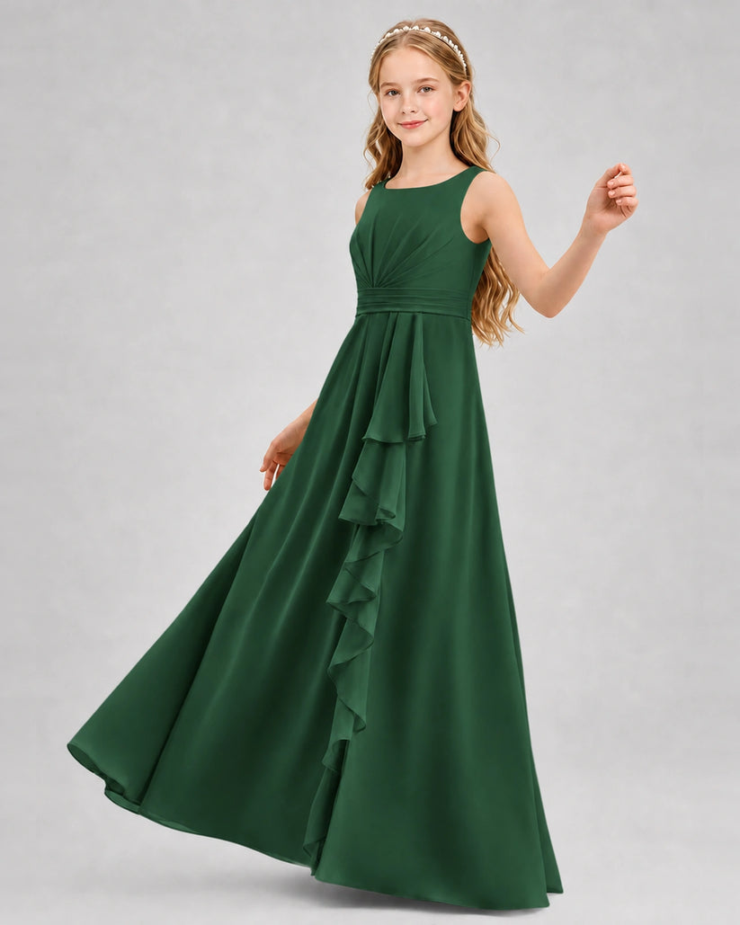 Emerald Green Chiffon A-line Junior Bridesmaid Dress Front View