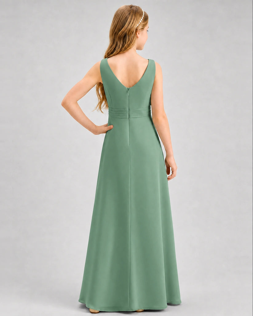 Eucalyptus Chiffon A-line Junior Bridesmaid Dress Back View